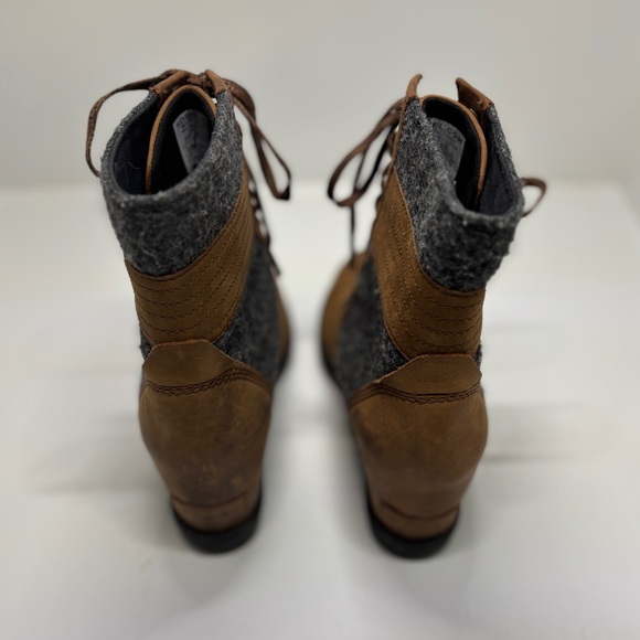 Sorel After Hours Wedge Boots Womens 9 Brown Leather Felt Lace Up NL3376 - Picture 7 of 11